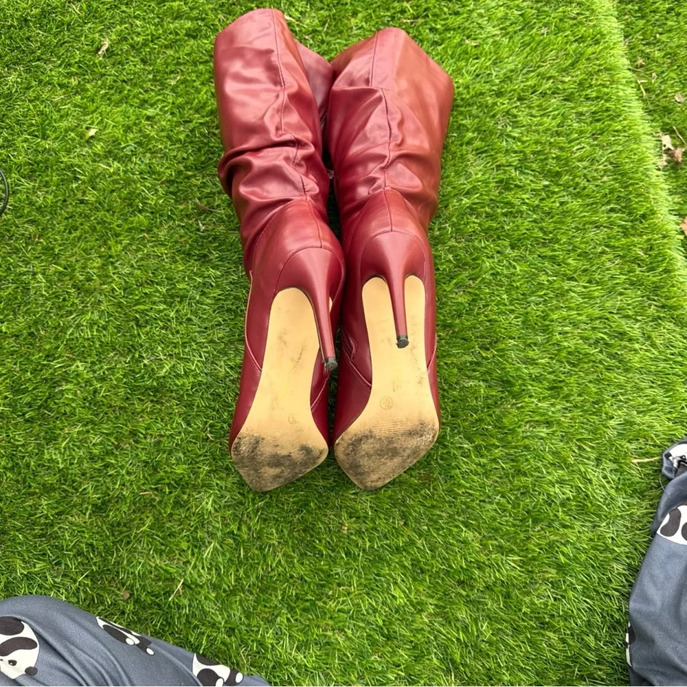 Rouge Helium Red Pointed Toe Mid-Calf Boots High Heels